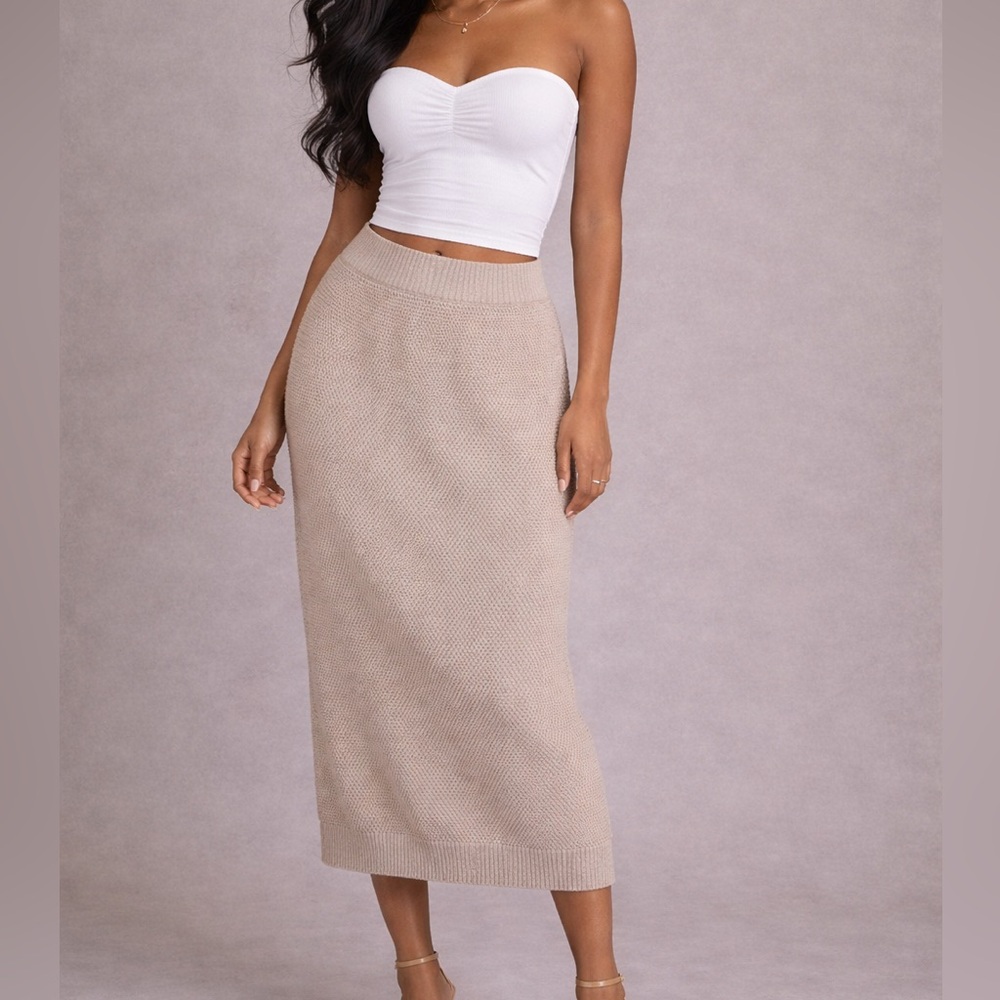 Free People Cream Textured Midi Skirt